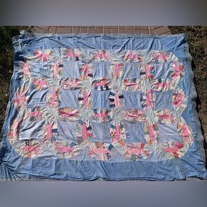 Phenomenal Quilt topper antique blue with pastels pinks and multicolor